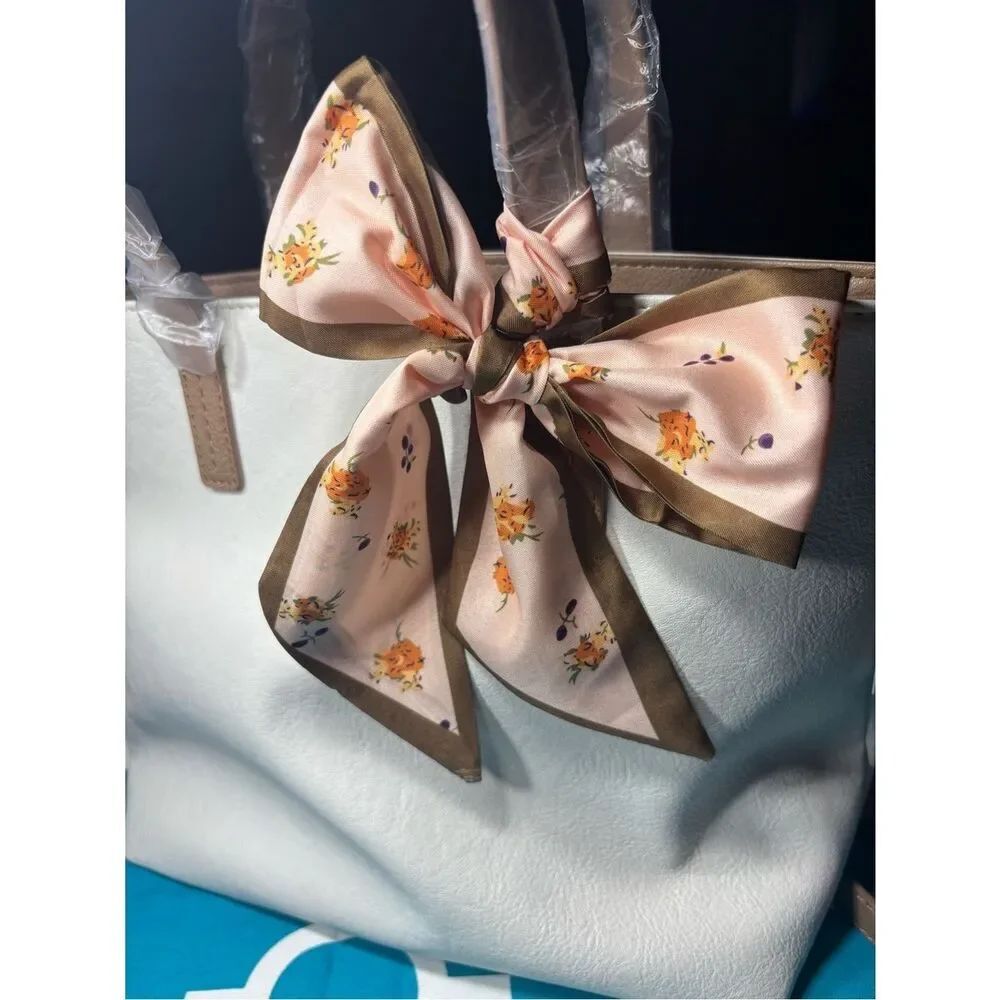New Floral Scarf in Blush with Brown Trim Twilly Purse Bag 2.5” x 34”